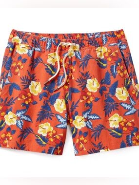 Fair Harbor Coral Red Floral Drawstring Bermuda Shorts